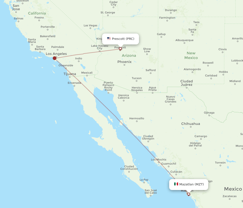 MZT to PRC flights and routes map