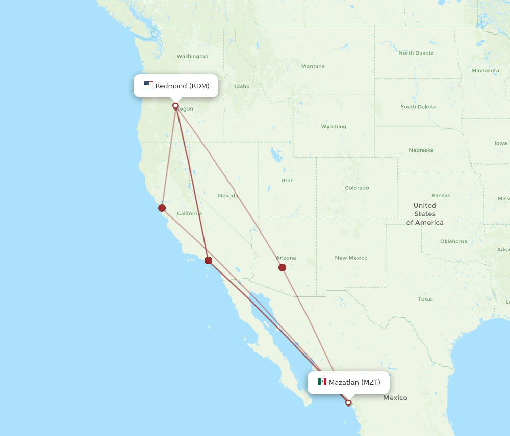 MZT to RDM flights and routes map