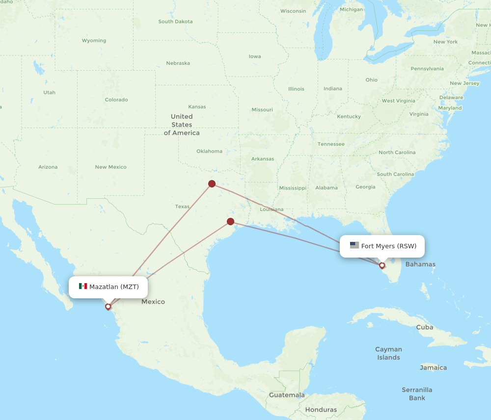 MZT to RSW flights and routes map