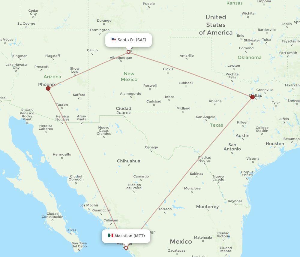 MZT to SAF flights and routes map