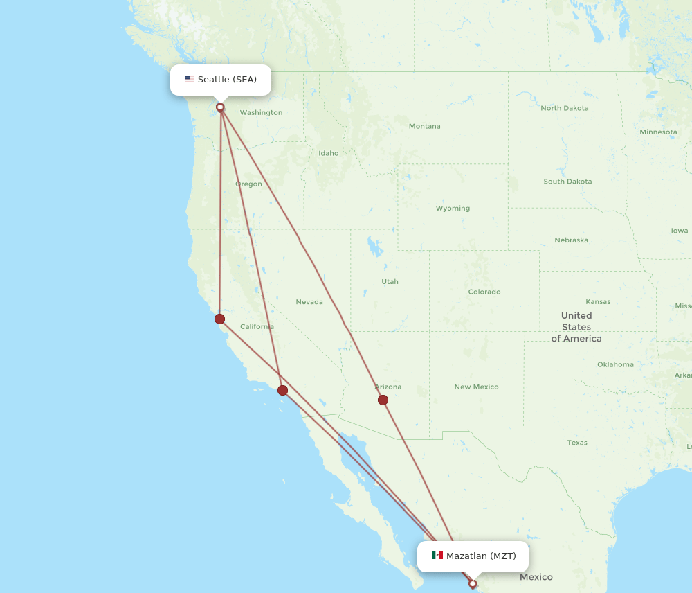 MZT to SEA flights and routes map