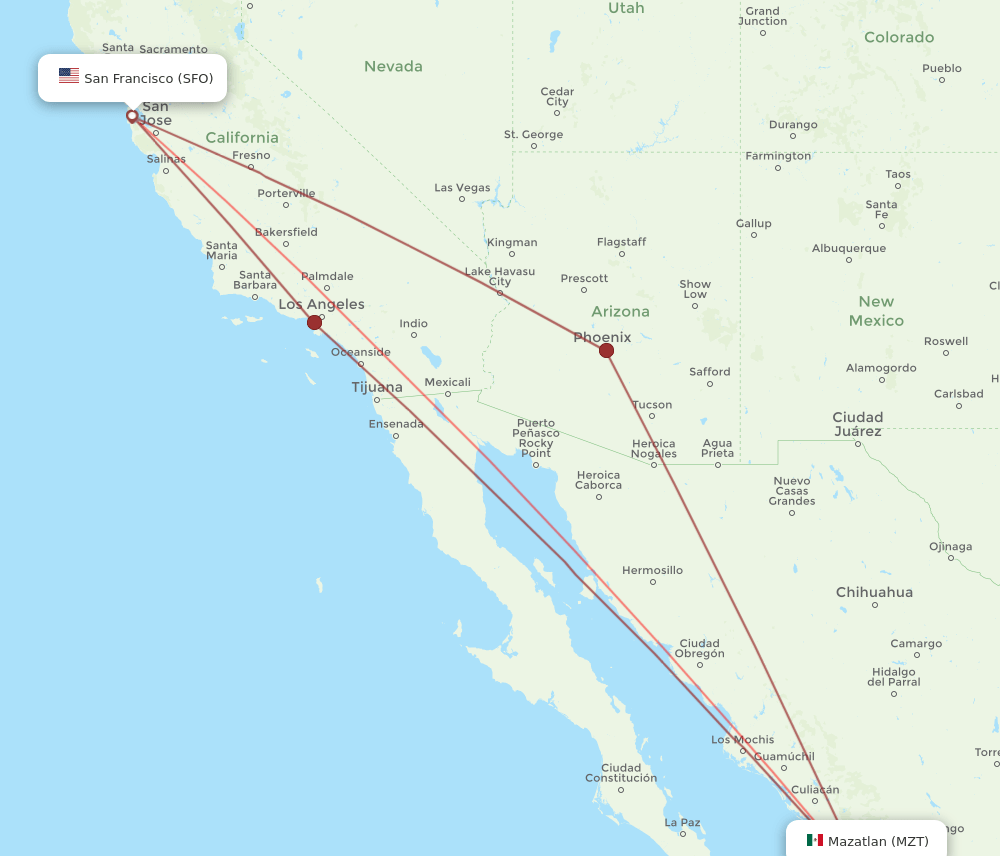 MZT-SFO flight routes