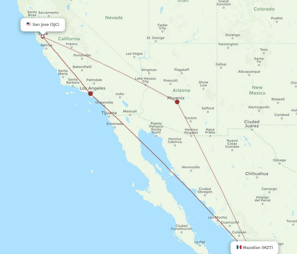 MZT-SJC flight routes