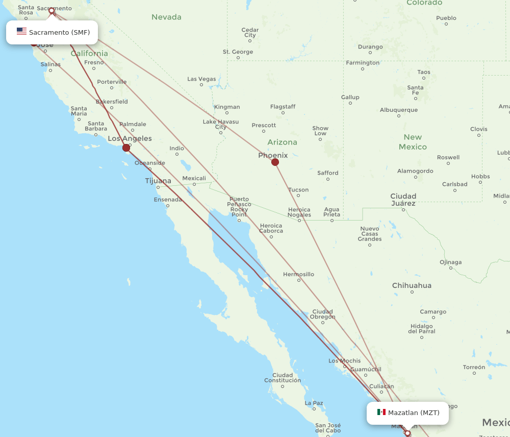 MZT-SMF flight routes