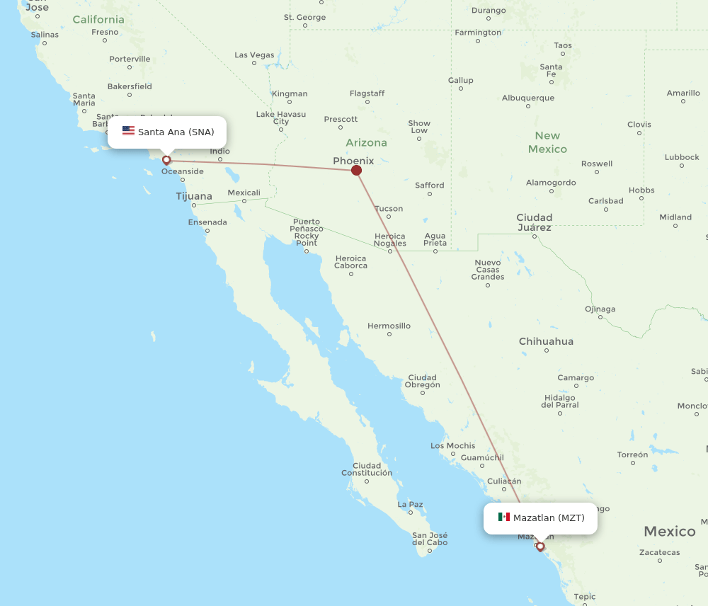MZT-SNA flight routes