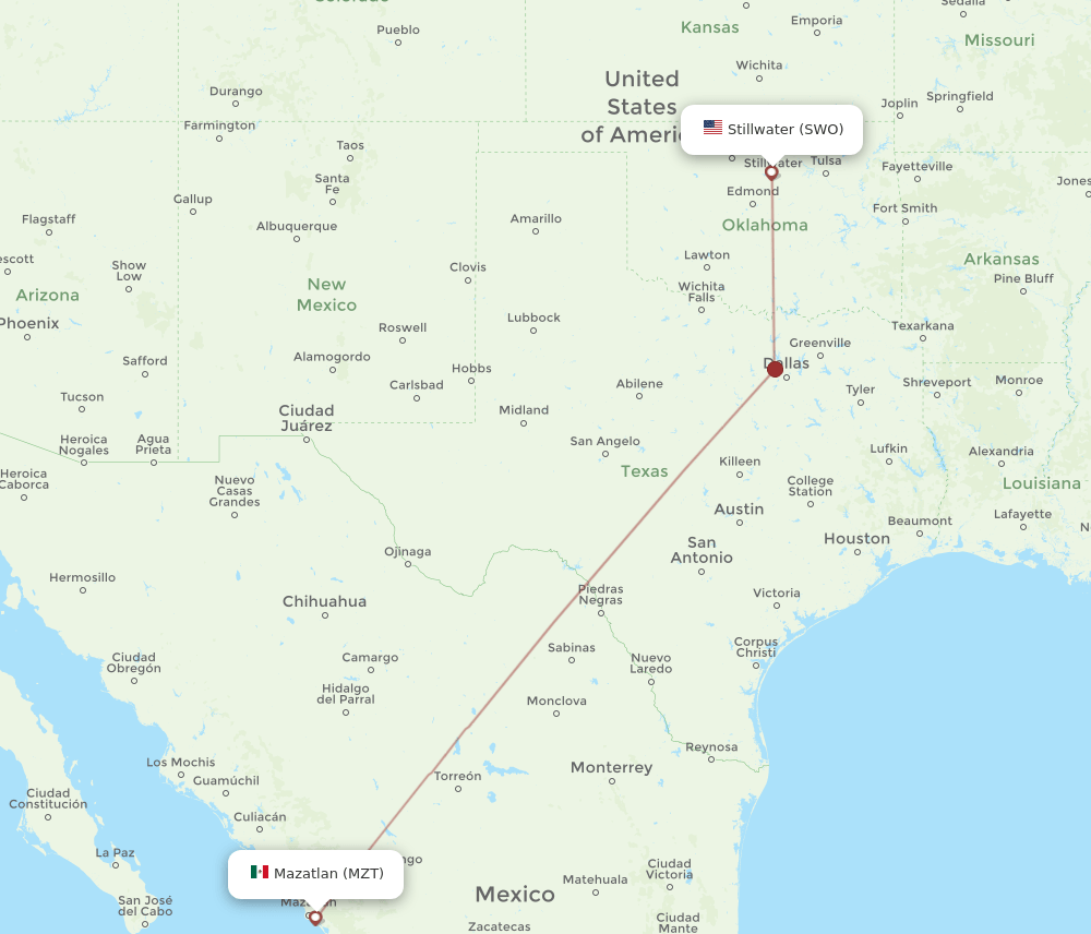 MZT-SWO flight routes