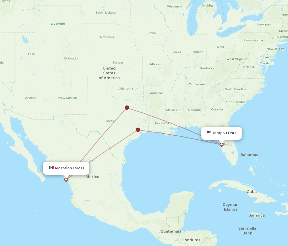 MZT to TPA flights and routes map