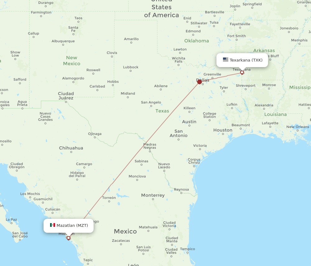 MZT-TXK flight routes