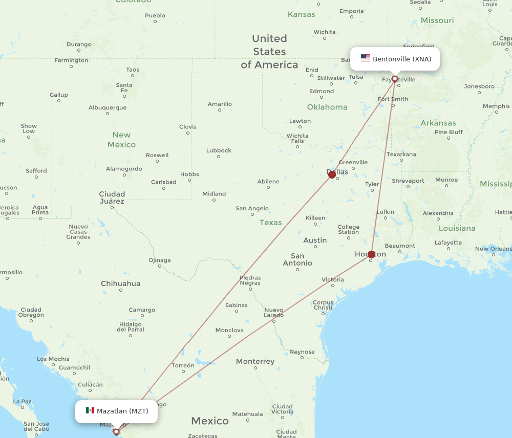 MZT-XNA flight routes