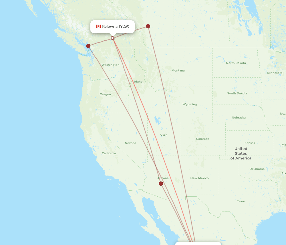 MZT to YLW flights and routes map