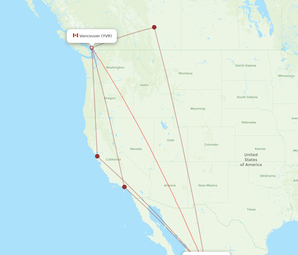 MZT to YVR flights and routes map