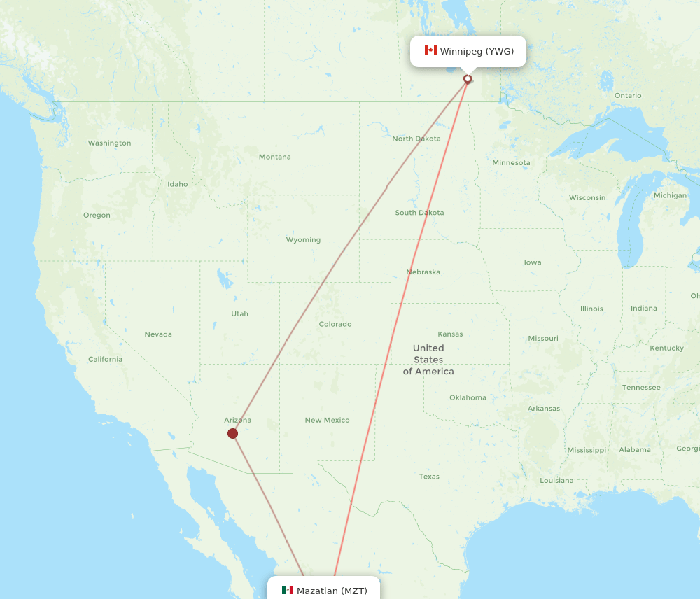 MZT to YWG flights and routes map