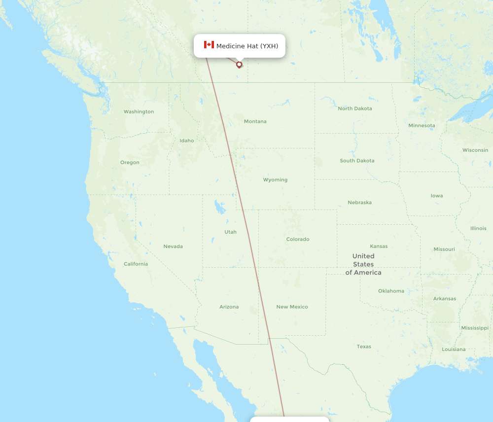 Medicine Hat - Mazatlan route map and flight paths