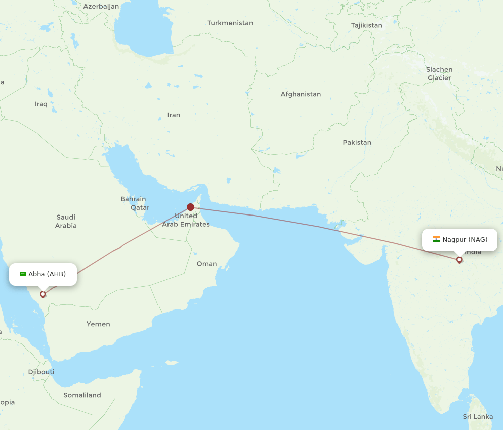 AHB to NAG flights and routes map