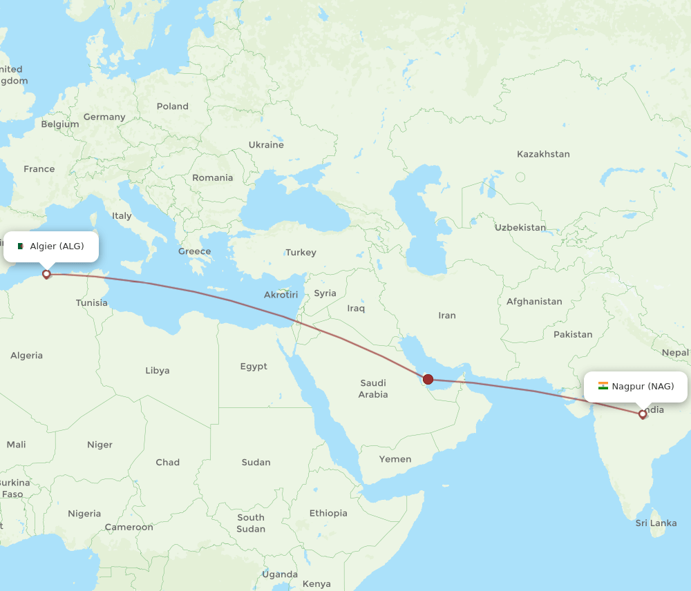 NAG-ALG flight routes