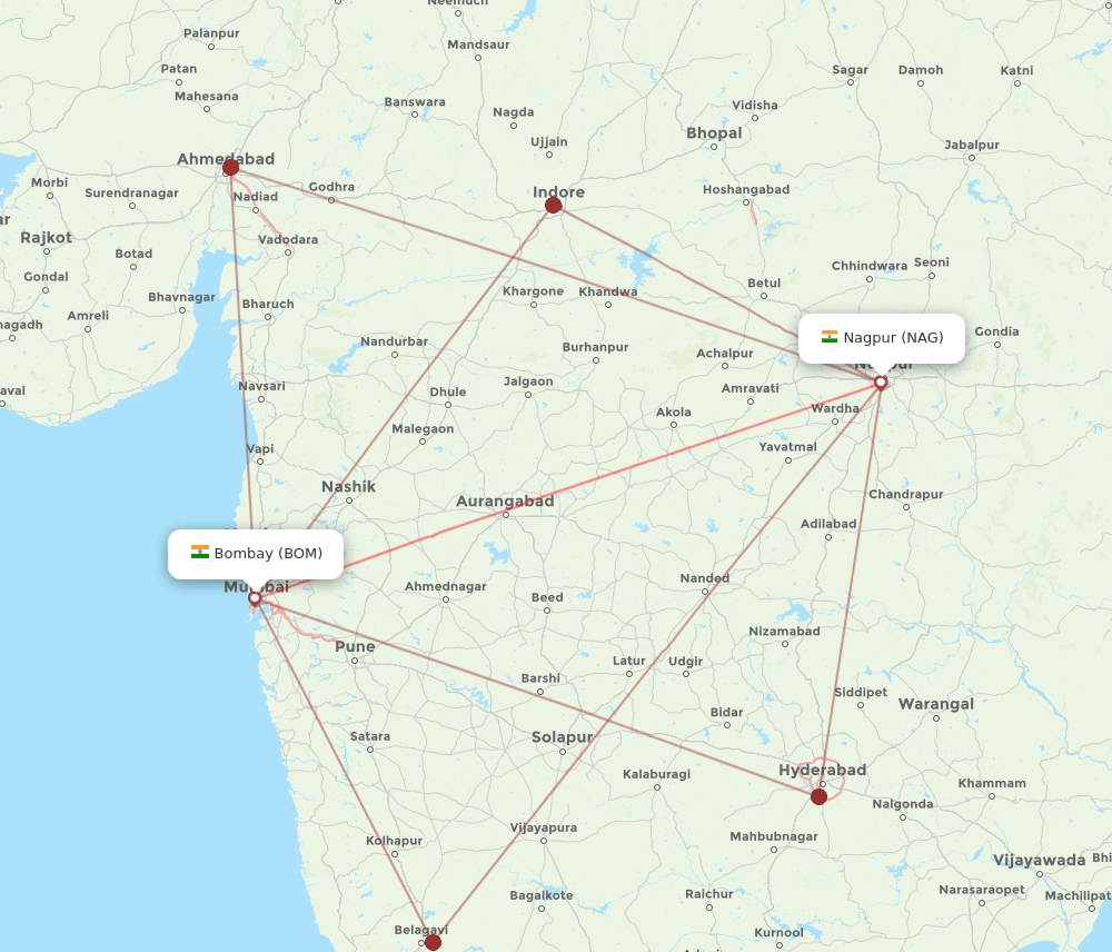 NAG-BOM flight routes