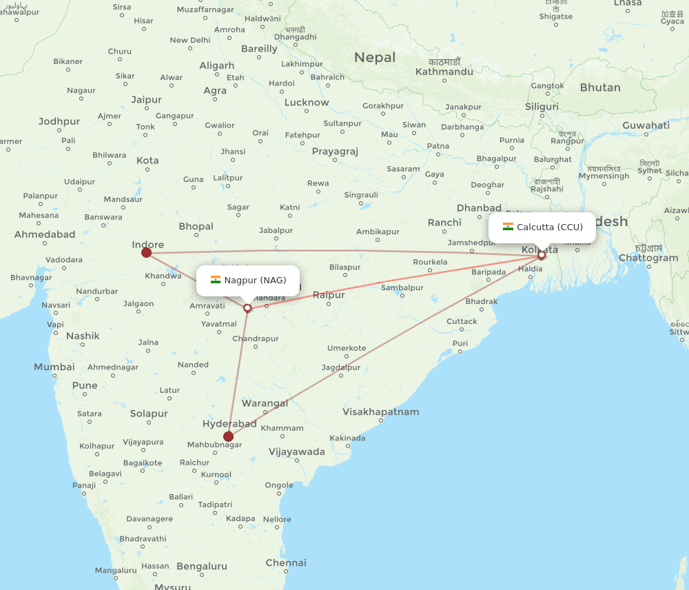 NAG-CCU flight routes