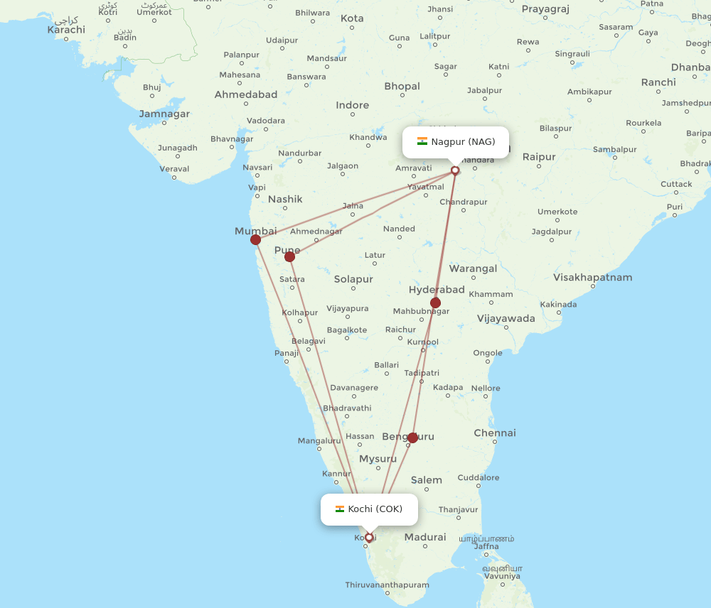 NAG-COK flight routes
