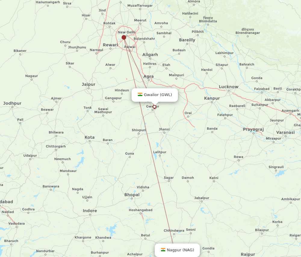 NAG-GWL flight routes