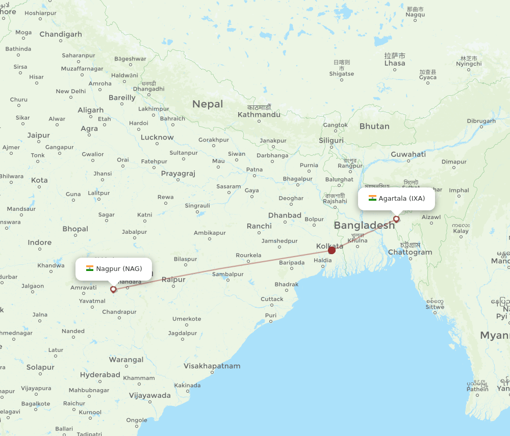 NAG-IXA flight routes