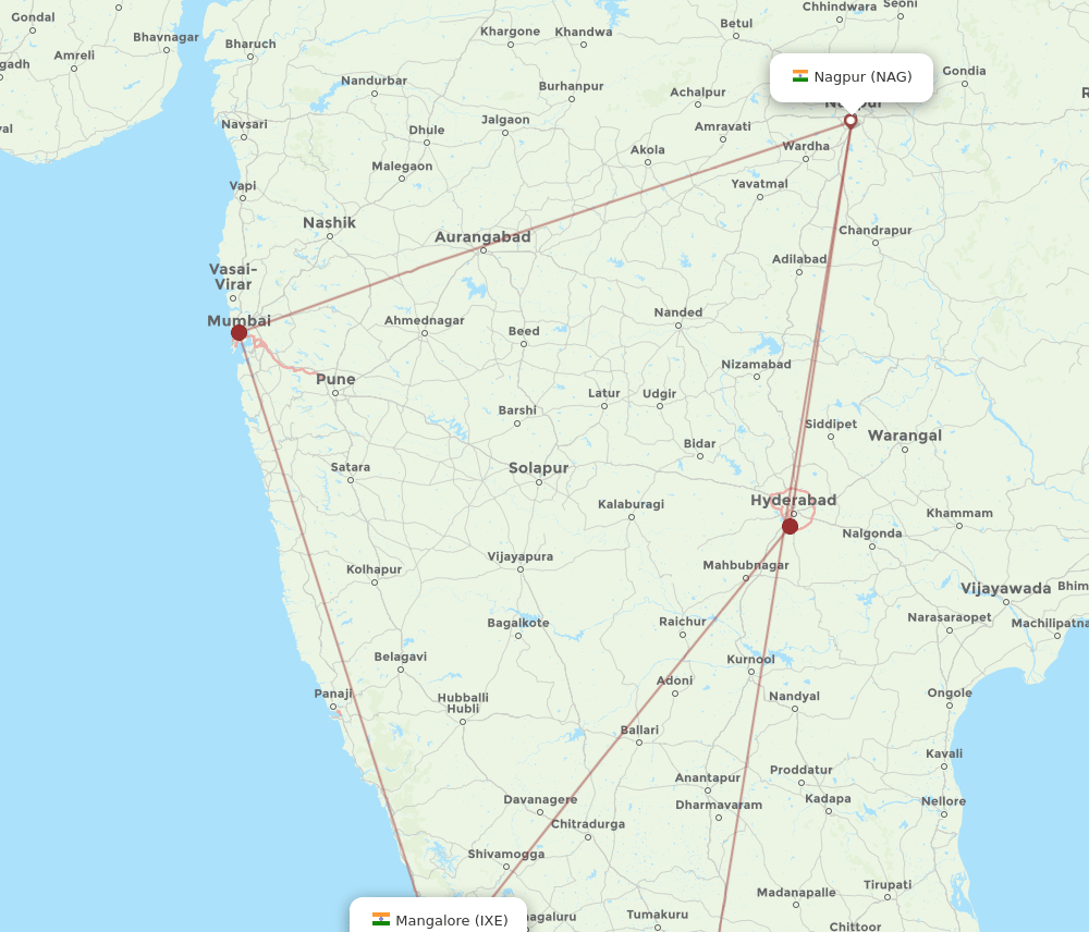 NAG to IXE flights and routes map