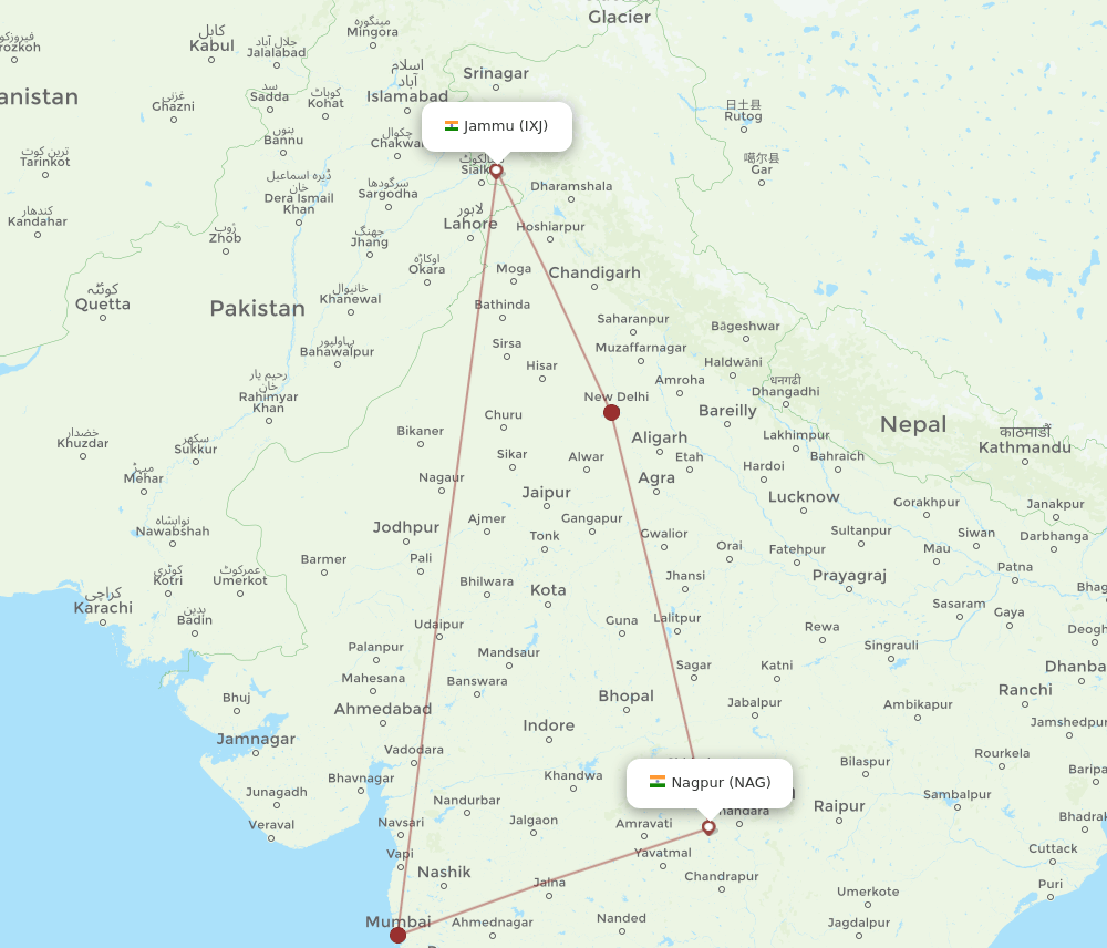 NAG-IXJ flight routes