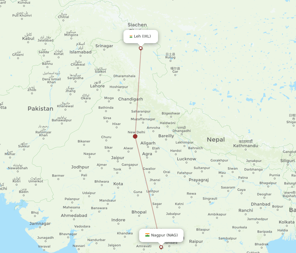 NAG-IXL flight routes
