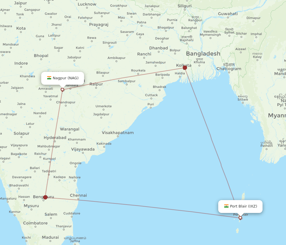 NAG-IXZ flight routes