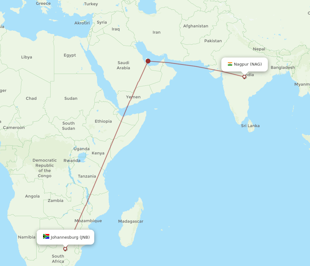 NAG-JNB flight routes