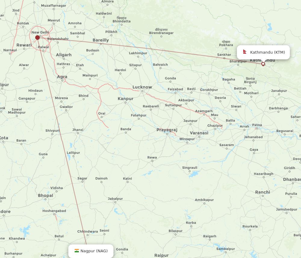 NAG-KTM flight routes
