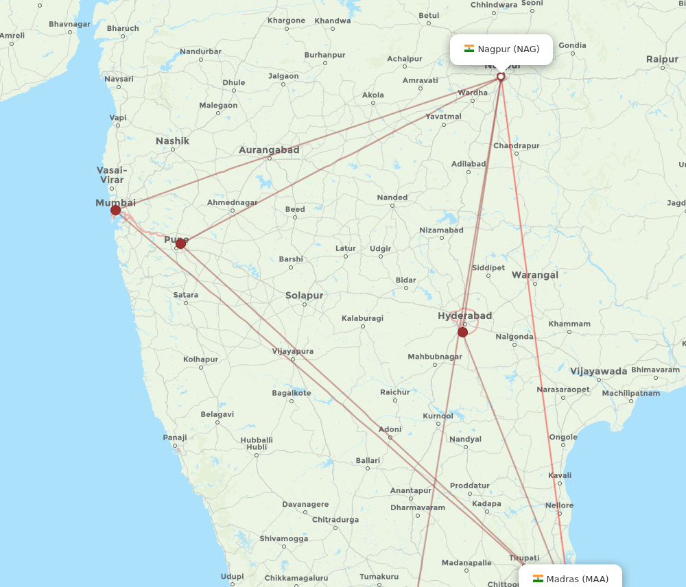 NAG-MAA flight routes