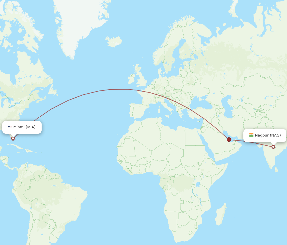 NAG-MIA flight routes