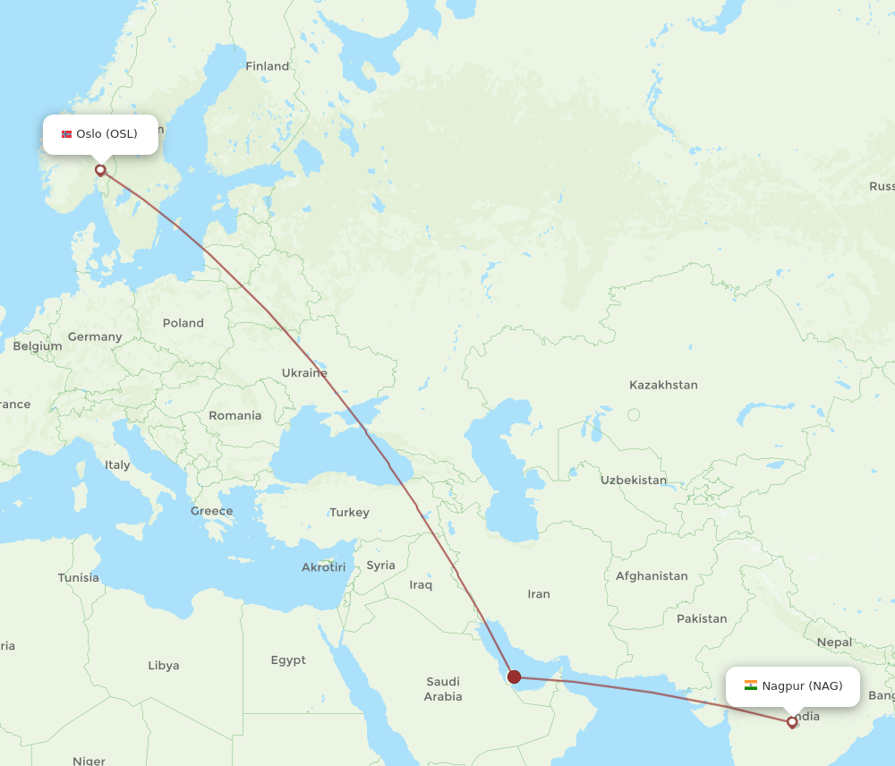 NAG-OSL flight routes