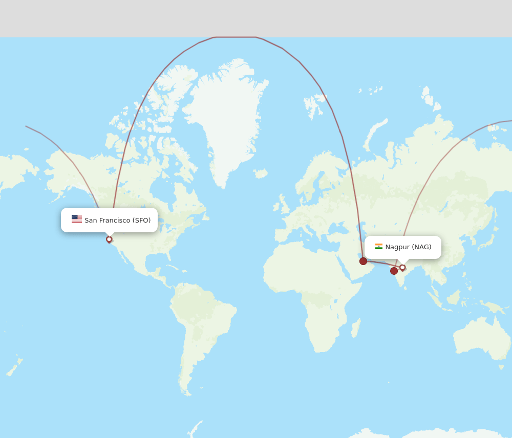 NAG-SFO flight routes