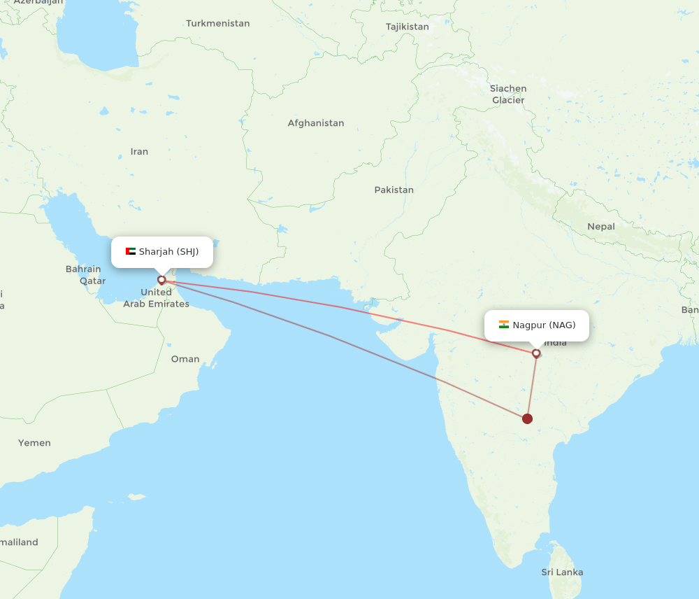 NAG-SHJ flight routes