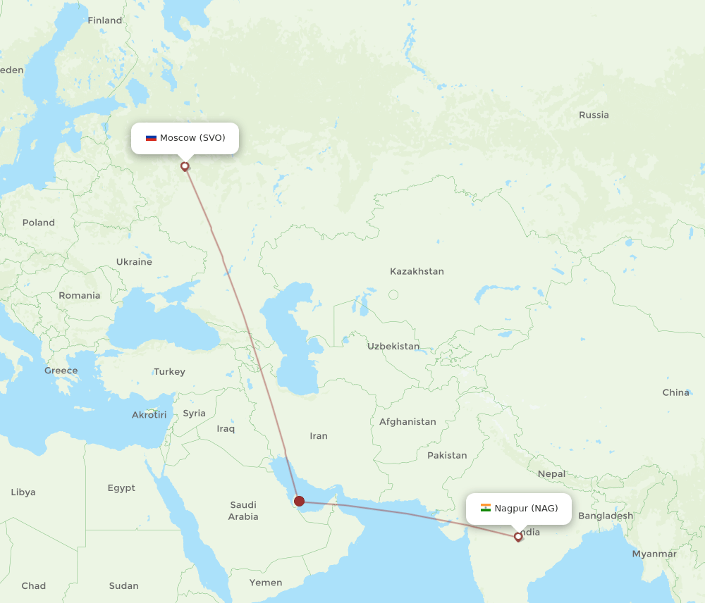 NAG-SVO flight routes