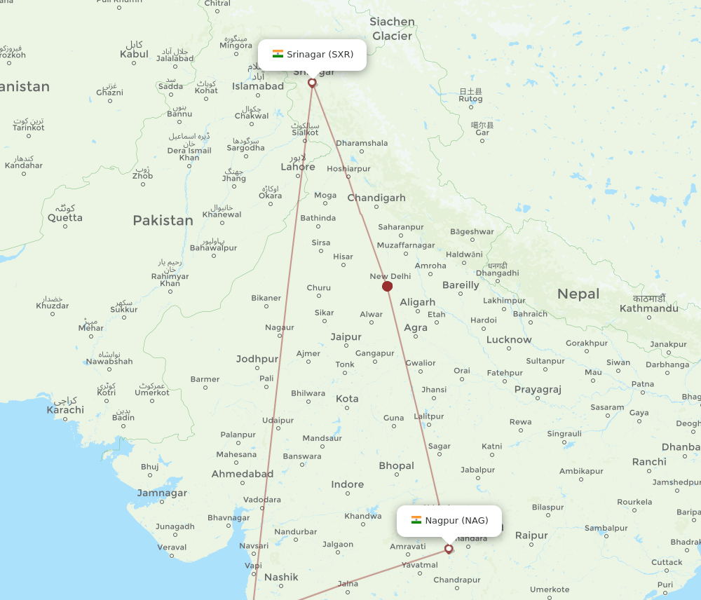 NAG-SXR flight routes