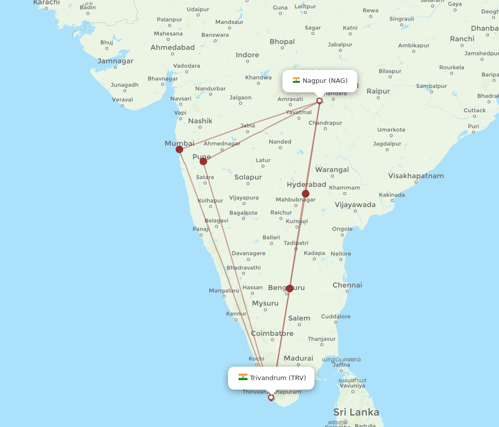 NAG-TRV flight routes