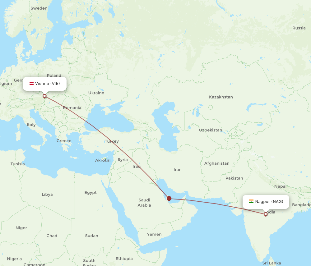 VIE to NAG flights and routes map