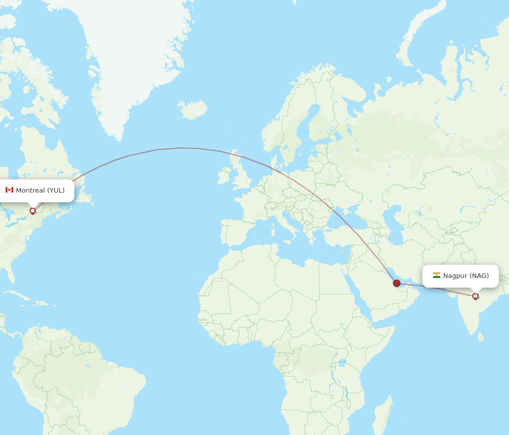 NAG-YUL flight routes