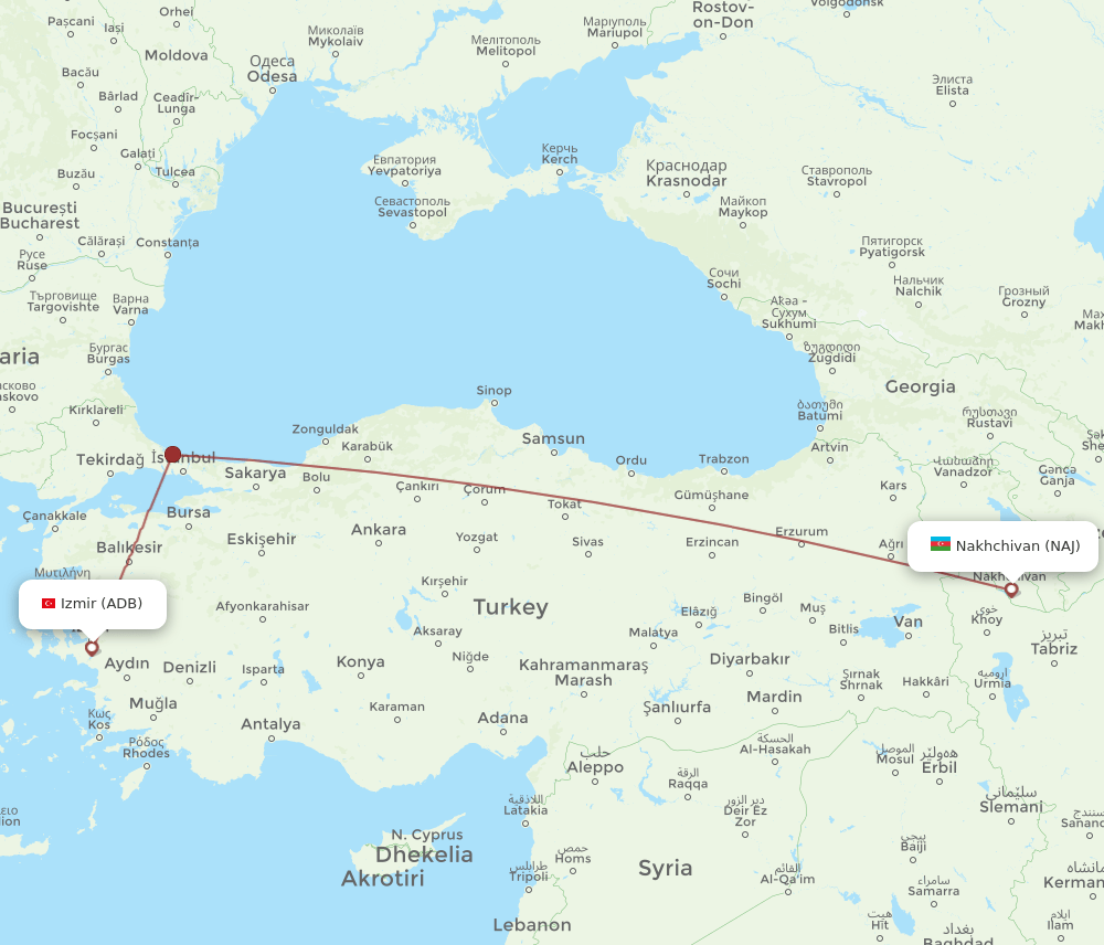 NAJ to ADB flights and routes map