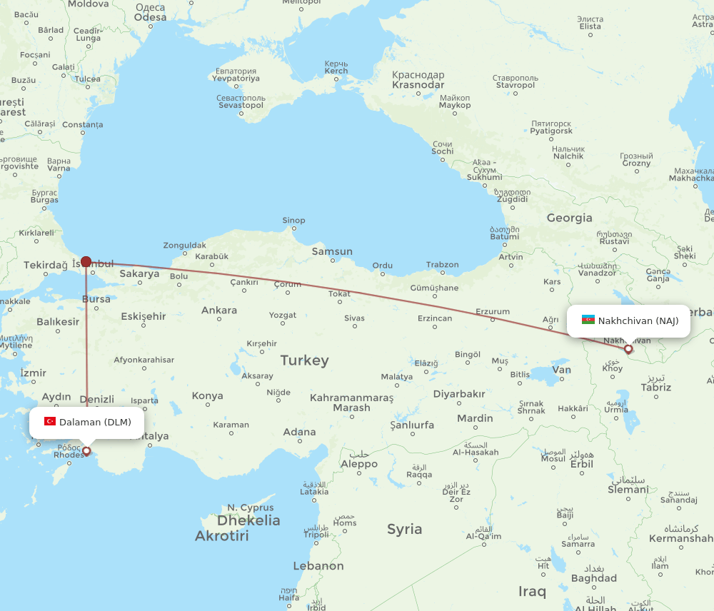 NAJ-DLM flight routes