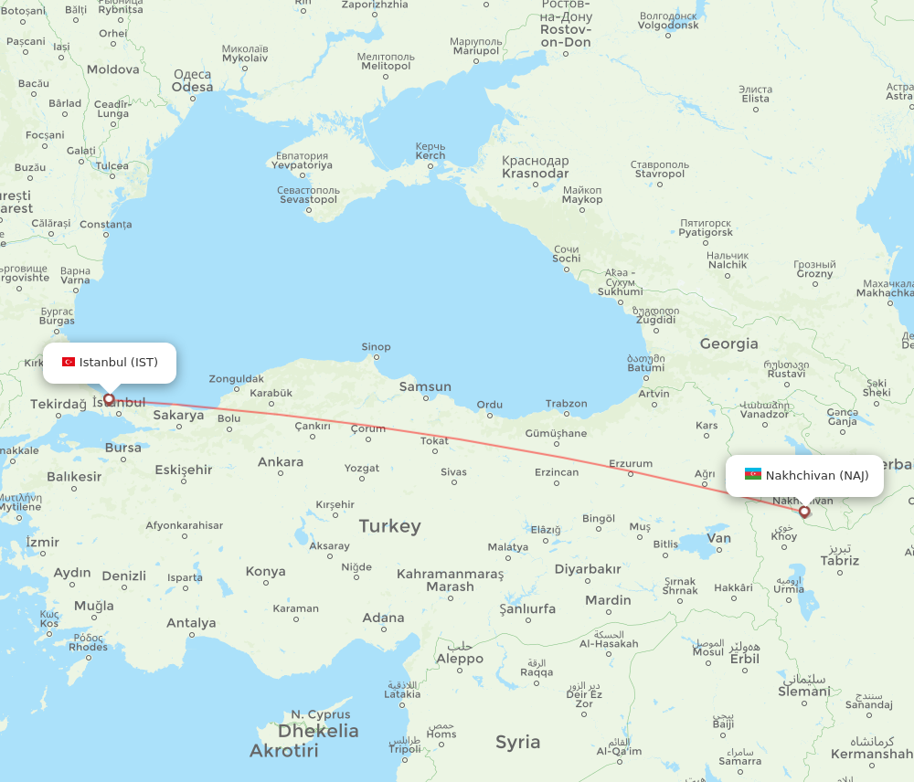 NAJ to IST flights and routes map