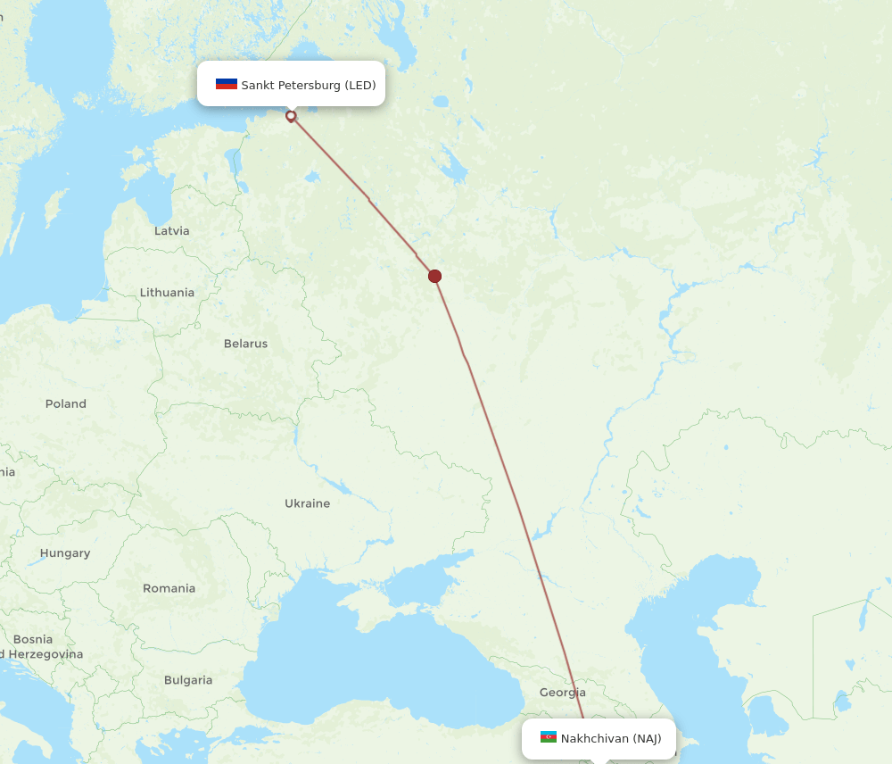 Saint Petersburg - Nakhichevan route map and flight paths