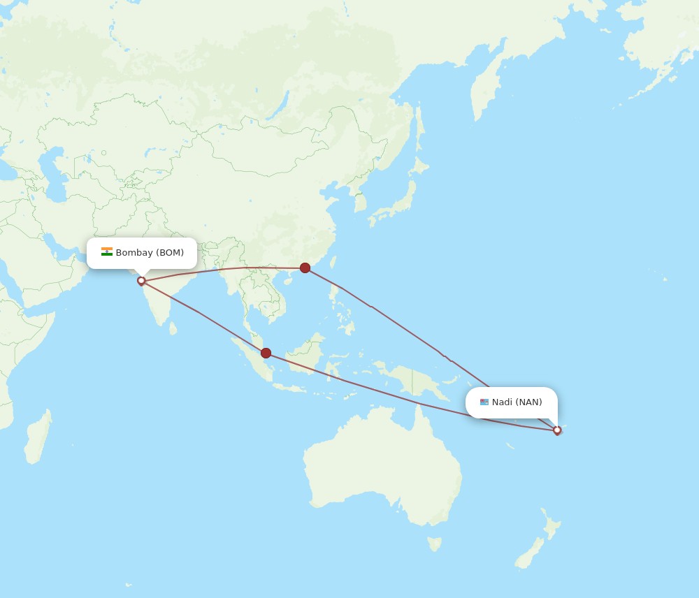 Mumbai - Nadi route map and flight paths
