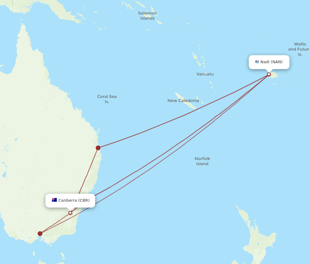 NAN to CBR flights and routes map