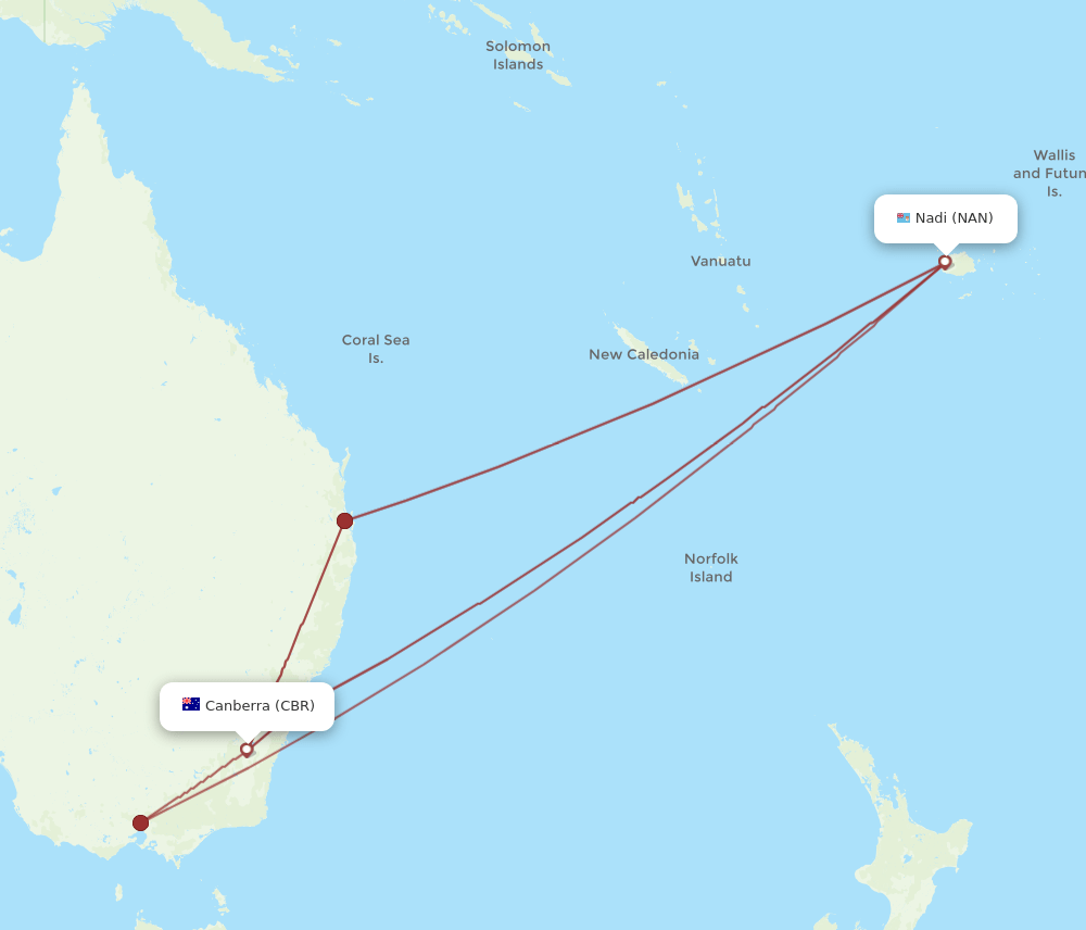 NAN-CBR flight routes