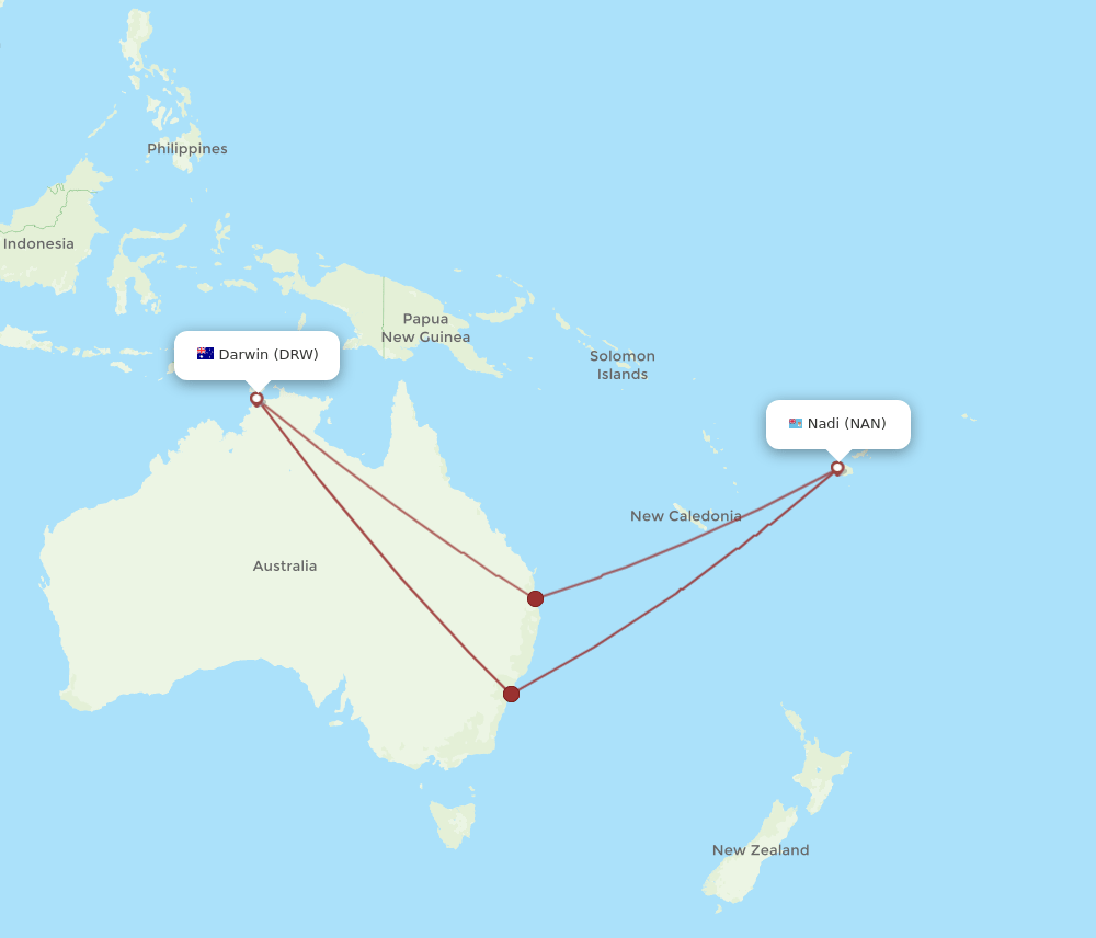 NAN-DRW flight routes