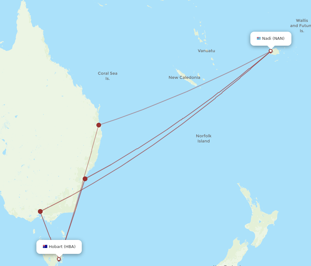 NAN-HBA flight routes