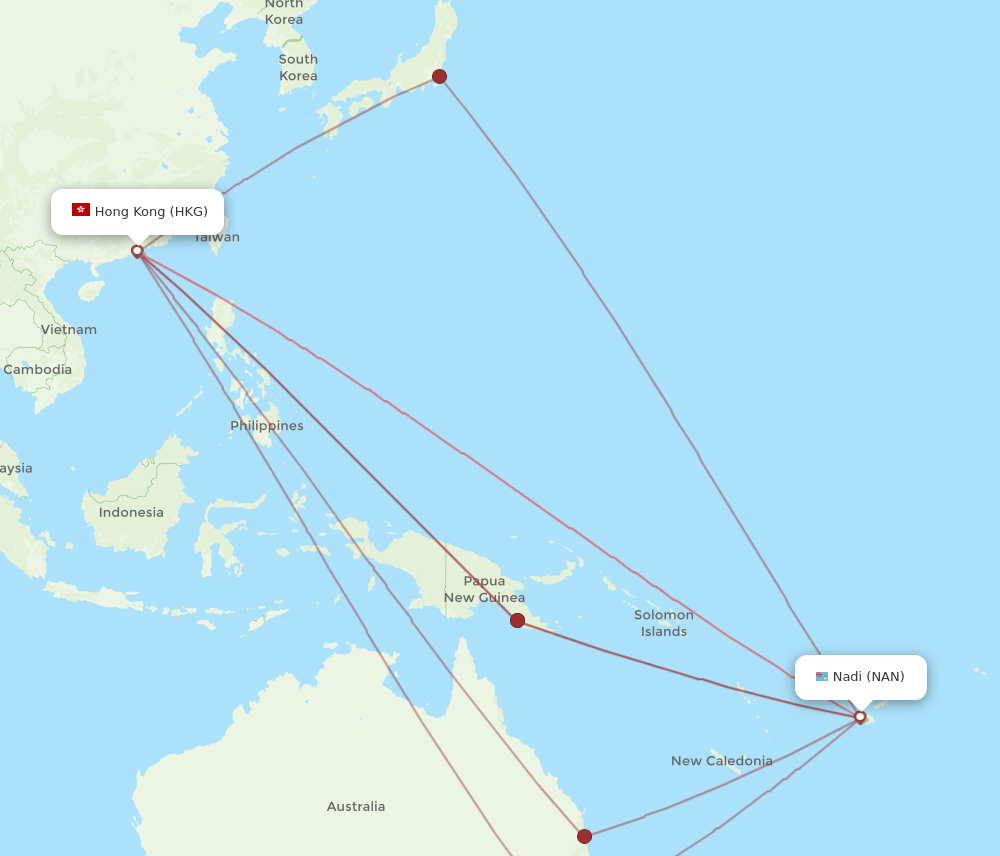 NAN to HKG flights and routes map